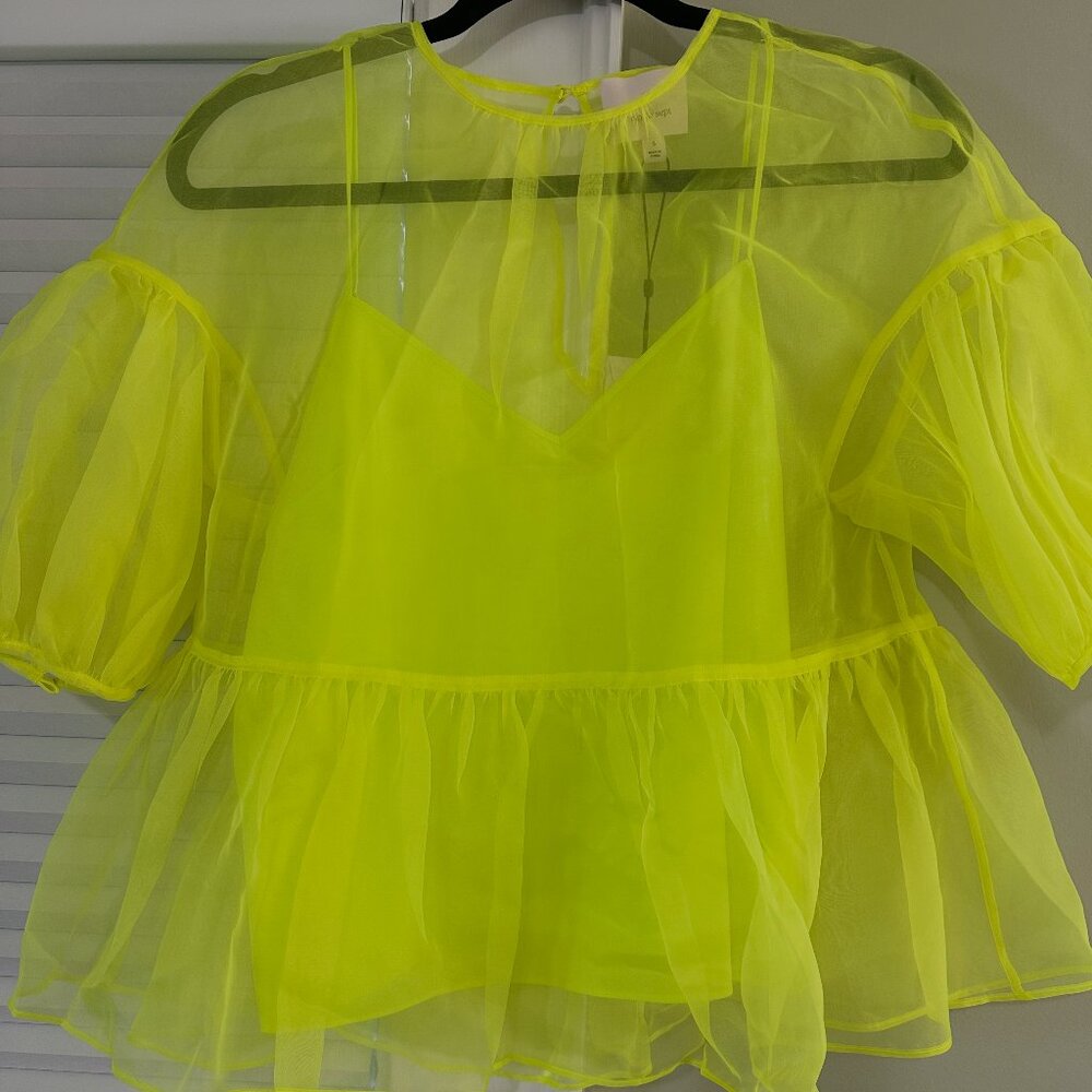 NWT Cinq a Sept Ciarra Puff Sleeve Top in Acid Yellow